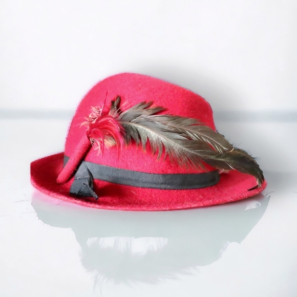 Women's Elegant Red Velvet Feather Frdora Hat - Picture 10 of 10